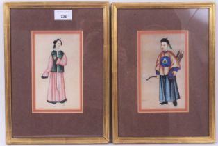 Pair of antique Chinese pith paintings in glazed frames