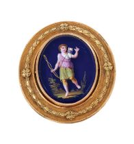 19th century French gold and enamel brooch depicting Cupid