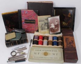 Various works of art including pens, pen knives, boxes, faux shagreen card case, reverse print on gl