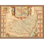 17th century hand coloured John Speed engraved map of Suffolk, circa 1627, as sold by George Huble (