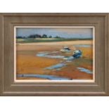 *David J. Curtis, contemporary, oil on board - Wells Estuary, signed, 16.5cm x 24cm, framed