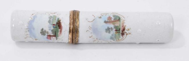 A South Staffordshire enamel cylindrical bodkin case, circa 1770