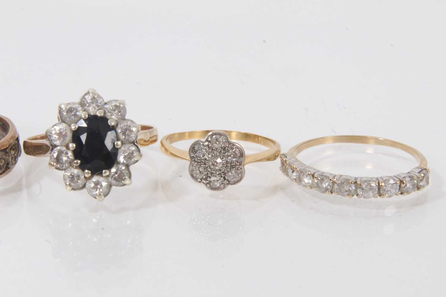 Early 20th century diamond cluster ring in 18ct gold setting, Victorian sapphire and diamond three-s - Image 3 of 3