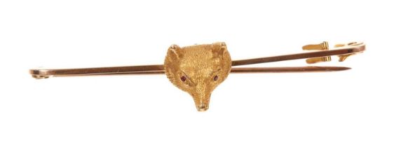 Late Victorian gold fox mask bar brooch