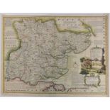 Mid 18th century hand coloured engraved map by Emanuel Bowen, 'An Accurate Map of the County of Esse