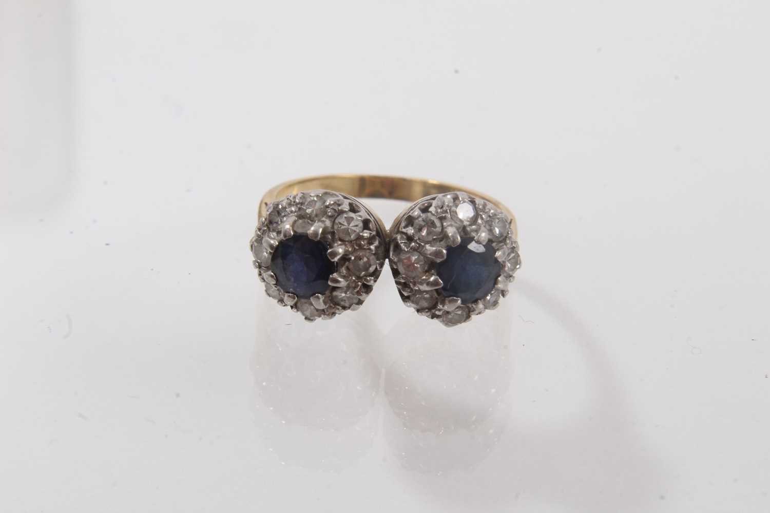Sapphire and diamond double cluster ring in 18ct gold setting and a pair of sapphire and diamond clu - Image 2 of 4