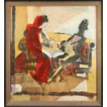 *Brüer Tidman (b.1930) oil on paper - The Card Players, circa '89-90, apparently unsigned, 103cm x 9