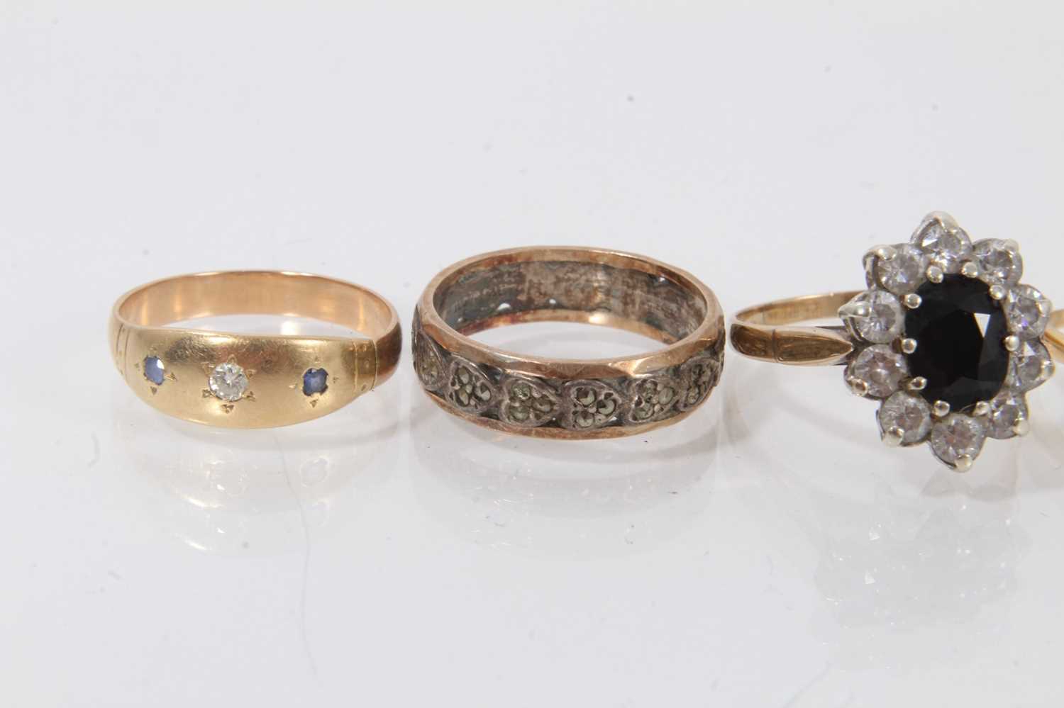 Early 20th century diamond cluster ring in 18ct gold setting, Victorian sapphire and diamond three-s - Image 2 of 3