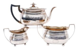 A fine quality George III silver three-piece tea set, London 1810 (Charles Chesterman),