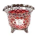 Victorian silver swing handled sugar basket of circular form, with pierced decoration