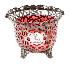 Victorian silver swing handled sugar basket of circular form, with pierced decoration