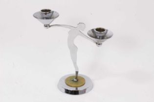 Art Deco chromium plated candlestick modelled as a female nude, the weighted base stamped F269