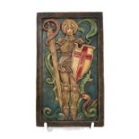 Arts & Crafts Compton Potters' Arts Guild wall plaque painted in tempera, depicting St George, with