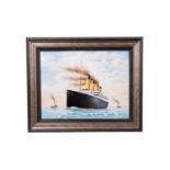 Worcester porcelain plaque, painted by P English, depicting the Titanic, signed and dated 2012