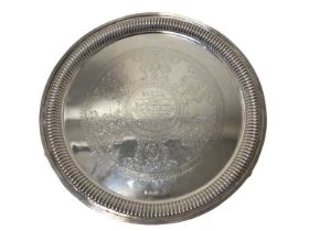 Victorian silver salver of circular form with gadrooned and reeded border,