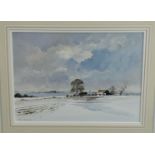 Adrian Taunton (b.1939) pair of watercolours - Farm and Snowfields Over Mersea and An East Anglian W