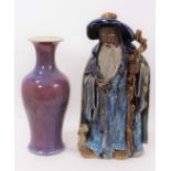 19th century Chinese flambé vase, and a large figure