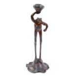 Aesthetic Movement patinated metal frog candlestick retailed by Liberty & Co