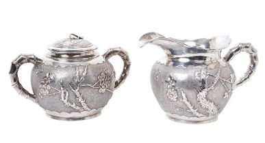 Chinese silver sugar bowl and a Chinese silver milk jug
