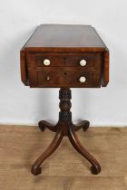 Regency mahogany work table, with rosewood crossbanded drop leaf top and two drawers and opposing du