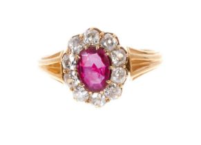 Late Victorian ruby and diamond cluster ring