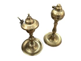 Two good small 18th century brass student lamps