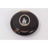 Late 18th/early 19th century tortoiseshell and yellow metal mounted snuff box with an enamel roundel