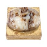 Antique Chinese variagated hardstone and ormolu paperweight