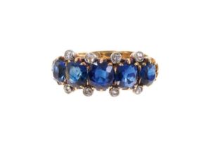 Late Victorian blue sapphire five stone ring