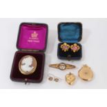 Group of antique jewellery to include a pair of Regency/Early Victorian gold and pink foil-backed st