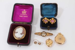 Group of antique jewellery to include a pair of Regency/Early Victorian gold and pink foil-backed st