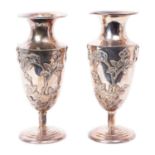 Pair of late 19th/early 20th century Chinese silver vases
