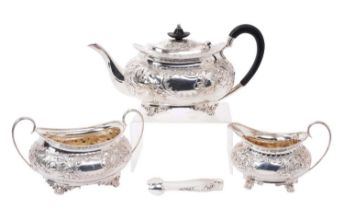 Early 20th century silver embossed three piece teaset