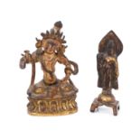 Early miniature Tibetan gilt bronze deity figure, together with a Chinese gilt bronze deity figure o