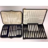 1920s set of six pairs dessert knives and forks, with silver blades and mother of pearl handles