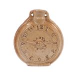 A rare Fulham Pottery salt-glazed stoneware flask, circa 1840, impressed with the dial of a watch an