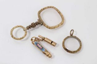 Group to include a Regency magnifying glass, Victorian gold and enamel propelling pencil, Victorian