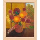 Harry Hambling (1902-1998) oil on canvas - Still Life Dahlias 1974, initialled, framed