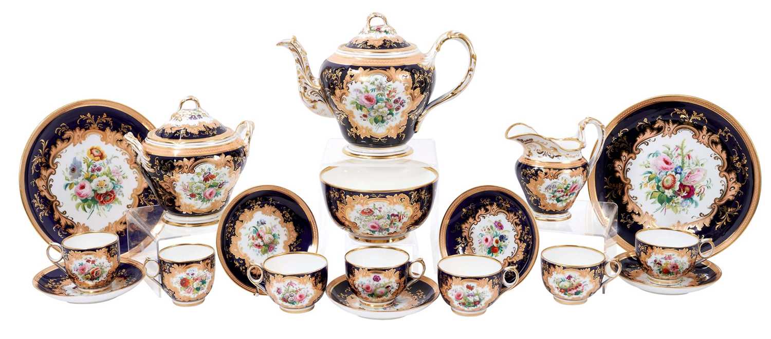 Good quality mid 19th century English porcelain tea set, probably Ridgway,