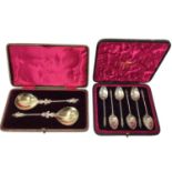 Set of six Victorian silver Apostle spoons with chased foliate decorated bowls in original case .