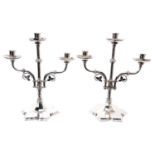 Manner of Pugin: pair of late 19th century Gothic-style plated silver candlesticks