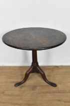 George II mahogany occasional table, with solid circular tilt top on gun barrel column and tripod ca