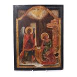 17th century Cretan icon on panel, depicting The Annunciation, 35 x 27cm