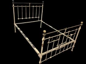 Victorian brass bed, cream painted with brass lattice ends, 134cm wide