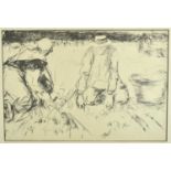 Harry Becker (1865-1928) black and white lithograph - Gathering Potatoes, Holland, 36.5cm x 55cm, in