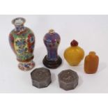 Peking yellow glass snuff bottle, together with a russet glass or hardstone snuff bottle, pair of Ch