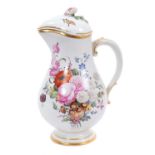 A Nymphenburg baluster shaped jug and cover, finely painted with flowers, circa 1780