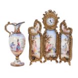 Rare 19th century Viennese enamel miniature three fold screen, together with a similar vase