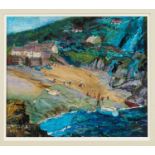 Denise Broadley (1914-2007) mixed media - Cornish Cove, signed and dated 1990, 22cm x 26cm, in glaze