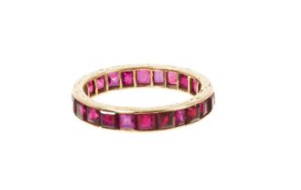 Ruby eternity ring with a full band of rubies